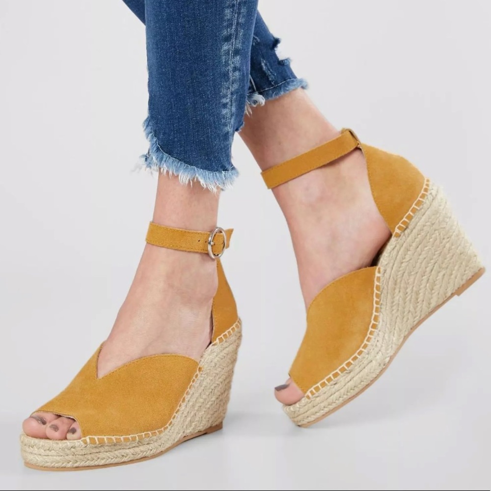 Seychelles Leather Wedge Espadrille Sandal Yellow